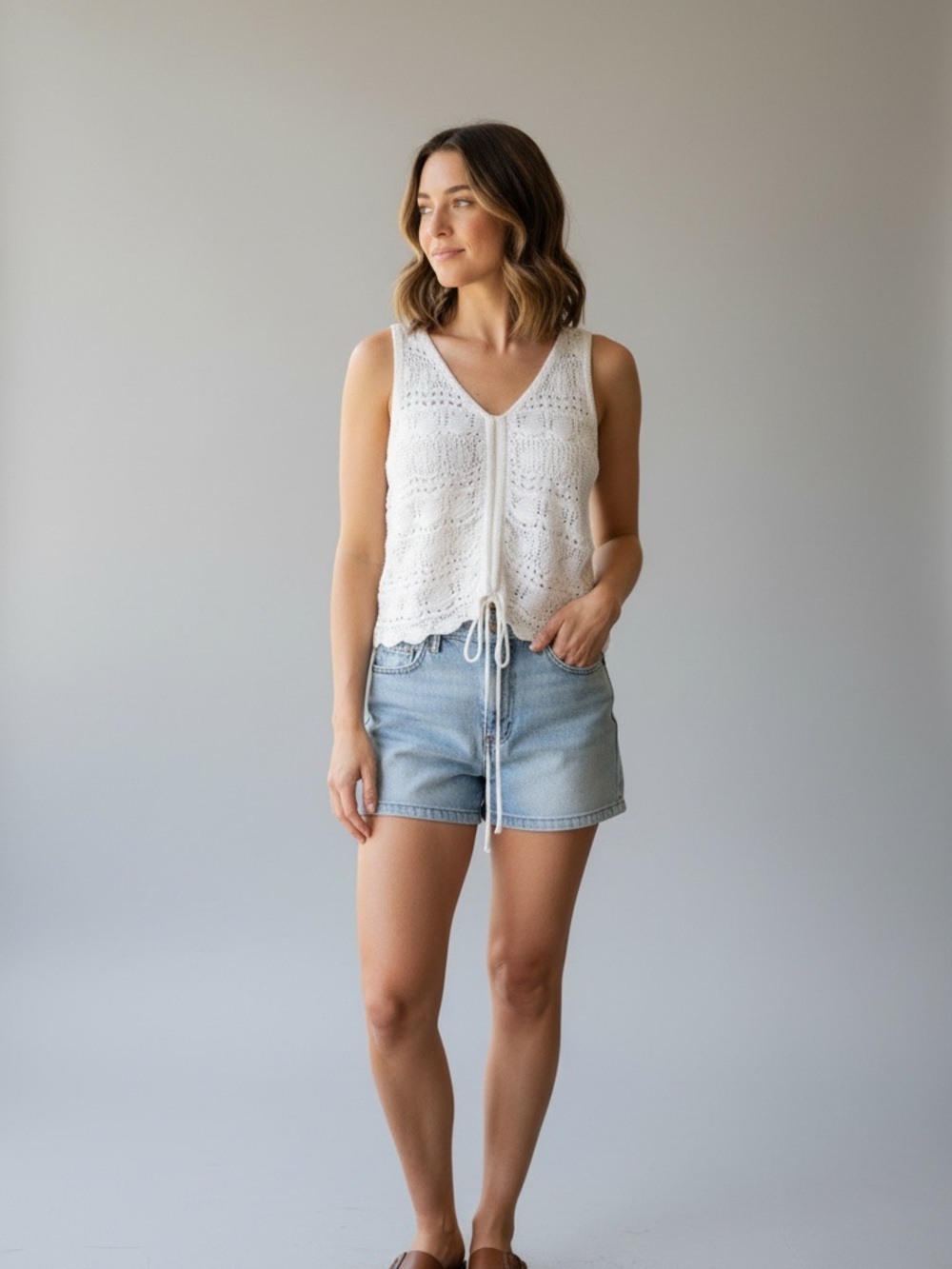 Jessica Simpson Crochet Adjustable Ruched Tank Top
